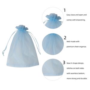 Petites pochettes en organza écologiques biodégradables personnalisées, sacs à cordon pour bonbons, cadeaux, fêtes, mariages, emballages, pochettes à bijoux avec logo - Product Image 2