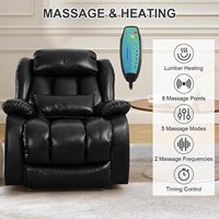 Fauteuils inclinables électriques de luxe en cuir noir extra-larges avec accoudoirs ultra-doux, massage électrique et double commande de moteur pour personnes âgées