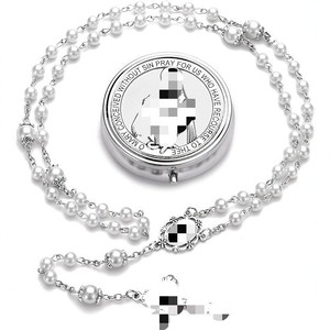 Ensemble collier chapelet croix et boîte, perle d'eau douce bleu roi, bijoux religieux unisexe - Product Image 3