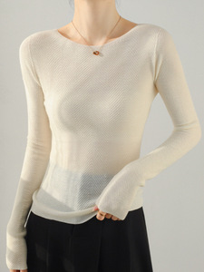 Suéter de lana sin costuras directo de fábrica suéter de fondo en capas de cuello redondo ajustado para mujer - Product Image 6