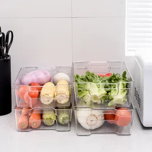 積み重ね可能な透明な冷蔵庫収納オーガナイザー引き出し冷蔵庫冷凍庫オーガナイザービン魚の卵食品新鮮な収納ボックス
