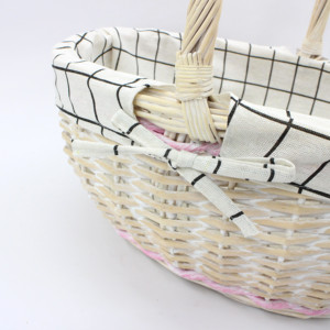 Ceinture tissée ovale en osier à poignée haute, Plaid noir et blanc doublé de coton, panier à fleurs de haute qualité, panier de rangement - Product Image 3