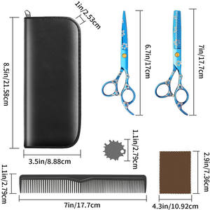 Ensemble de ciseaux à cheveux YH 6,7 pouces en acier inoxydable chromé vanadium électroplaqué bleu, outils de beauté durables pour le coiffage - Product Image 1