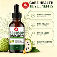 Gouttes de Graviola en Gros 60ml Extrait de Plante Entière Fruit et Feuille 1100mg Vitamine C Immunité Antioxydant Muscles Os Végétalien OEM