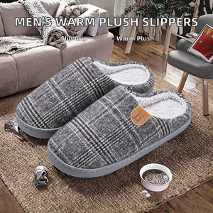 Chaussons d'intérieur pour hommes, automne/hiver, nouveau design, chauds, antidérapants, semelle épaisse, dessus en peluche, semelle intérieure en TPR - Product Image 2