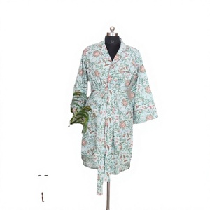 Robe en coton faite à la main en Inde, écologique, pour femmes, avec ceinture à nouer, manches longues, style kimono sexy - Product Image 1