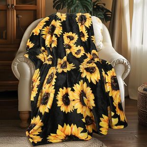 Couverture de camping double face en flanelle légère et douce pour femme, motif tournesol, 50x60 pouces, pour adulte et fille - Product Image 2