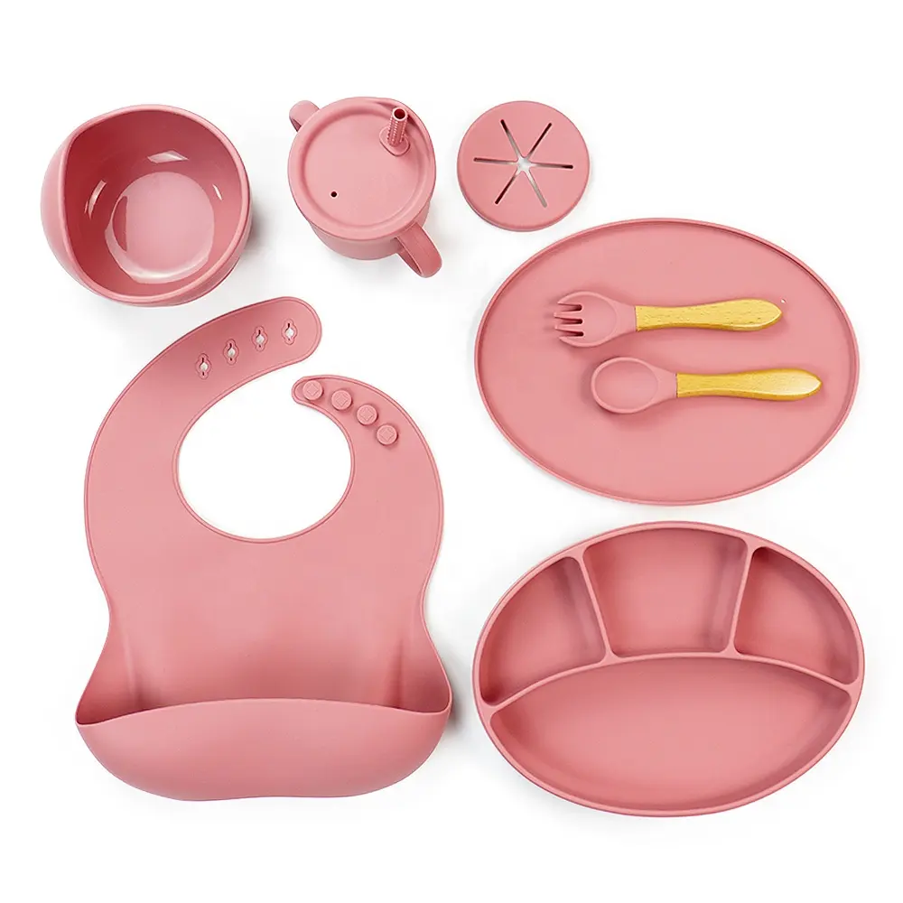 Ensemble d'alimentation en Silicone sans BPA pour enfants, bol à ventouse, bavoirs en Silicone, bol et cuillère