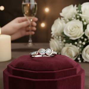 Bague d'anniversaire pour femme en or 14 carats multicolore avec sertissage à griffes et diamant véritable taille brillant rond de 0,60 carat - Product Image 3