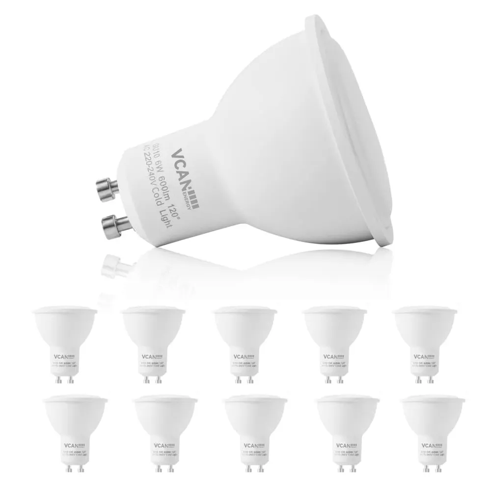 VCAN GU10 Lâmpadas LED Branco Frio 6000K Luz Quente 6W 600LM 60W 120 Graus Feixe Não-Regulável Lâmpada Led