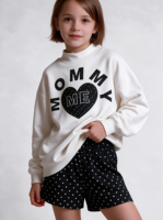 Sweat-shirt imprimé tricoté à col montant Mommy&me pour femmes et adolescentes 2026 – Pull d'hiver ample et court à manches longues, style doux