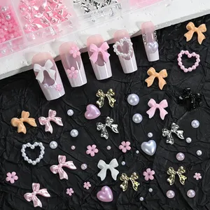 12Grids 3D Multi-Colors Ribbon Flower Nail Art Charms Simulated Petals Love,<b>Metal</b> Bowknot Nail Decoration DIY Manicure Accessory - Product Image 4