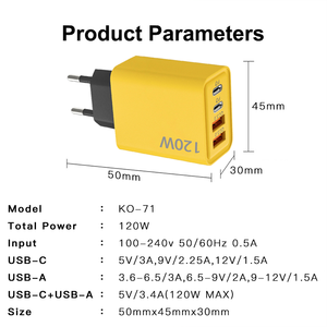 Sạc nhanh đa năng 120W 4 cổng PD, sạc nhanh kép Type-C, sạc tường kép USB cho điện thoại di động - Product Image 2