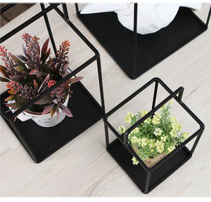 Commercio all'ingrosso set di 3 indoor outdoor decorativa in <span class=keywords><strong>metallo</strong></span> nero di cactus succulente vasi di fiori fioriera rack supporto del basamento - Product Image 5