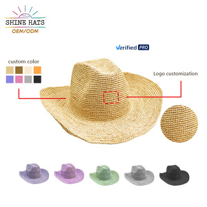 2025 OEM shinehats sang trọng Bán buôn phụ nữ tùy chỉnh Panama mặt trời mùa hè sombrero <span class=keywords><strong>Raffia</strong></span> bãi biển phụ nữ Cowgirl Fedora rơm mũ cao bồi - Product Image 6