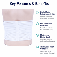 Ceinture de compression abdominale post-chirurgicale blanche avec soutien dorsal et fermeture en X