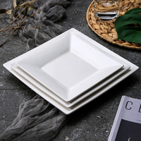 Assiette carrée en céramique blanche de 10 pouces pour restaurant, idéale pour servir des dim sum, des steaks et des pâtes