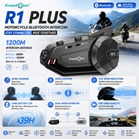 FreedConn R1 PLUS Headset Helm Motor Bluetooth 5.1 1200M Interkom Motor untuk 6 Pengendara, Bicara dalam Grup