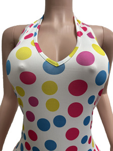 Mono corto de verano con cuello en V profundo y espalda descubierta para mujer, con estampado de lunares, tipo body para mujer - Product Image 5