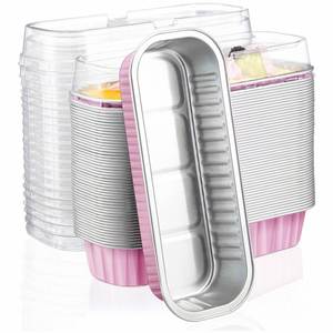 Moules à pain miniatures roses jetables avec couvercles en plastique PET, lot de 500, 6,8 oz, en aluminium, pour pain, cupcakes, tartes, qualité alimentaire, moulées en pulpe - Product Image 1