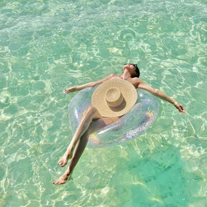 Inflatable Transparent Sequin Swimming Ring Round Adult Unisex Water Sports Float Environmentally Friendly PVC - Product Image 2