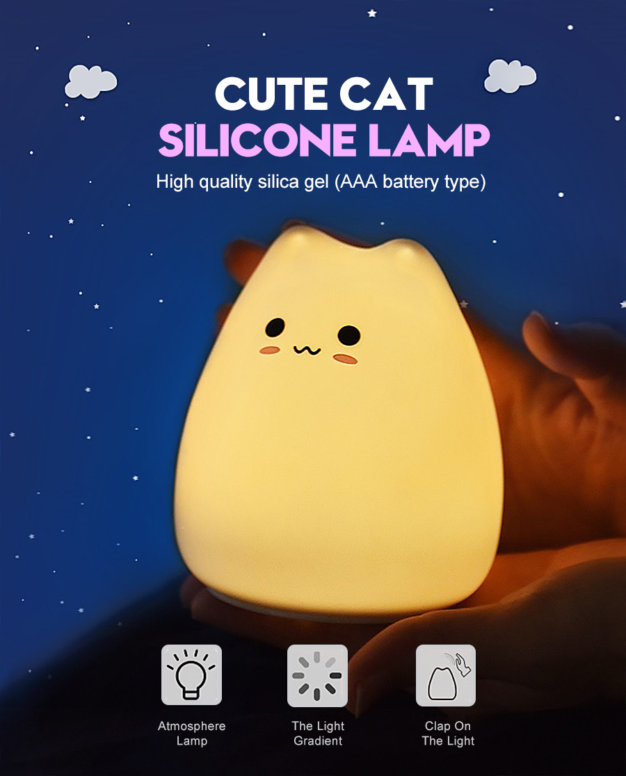 Free cartoon small star of silica gel cat lights LED colorful color children bedroom atmosphere small night lights creative gift