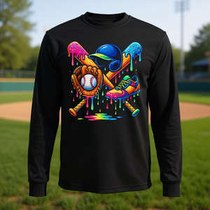 Camiseta de manga larga para jóvenes con diseño de bate y guante de béisbol - Product Image 3