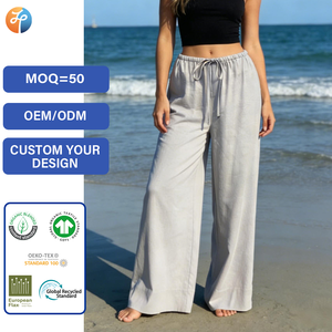 Pantaloni Casual da Donna 2026 a <span class=keywords><strong>Vita</strong></span> Media, Gamba Dritta, Traspiranti in Misto <span class=keywords><strong>Lino</strong></span>, con Coulisse, Comodi per l'Estate e il Pendolarismo Quotidiano OEM ODM - Product Image 1