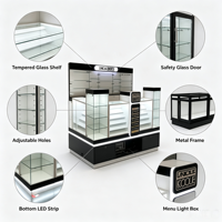 Kiosque personnalisé pour accessoires de téléphonie mobile avec éclairage LED, vitrine en verre, comptoir îlot noir et blanc