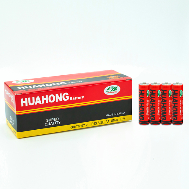 HUAHONG Brand Widely Used No.5 Carbon Zinc Dry Battery R6 Size AA UM3 1.5v Large Inventory