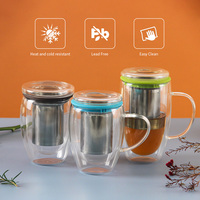 Tasses à café et thé en verre à double paroi Tasses en verre borosilicaté transparent à isolation chaude avec filtres fins en acier