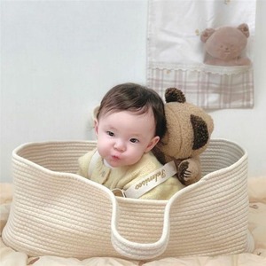 Foldable Handmade Woven Gift Set Diaper <strong>Moses</strong> <strong>Basket</strong> 100% Cotton Rope Baby Changing <strong>Basket</strong> with Waterproof Pad Mattress for Baby - Product Image 5