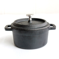 Mini cocotte ronde en fonte pré-assaisonnée avec couvercle en fonte, extérieur émaillé coloré, antiadhésive, compatible gaz et induction