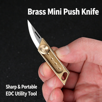 Couteau EDC compact en laiton, mini-lame rétractable 7Cr, porte-clés, coupe-bordures de poche pour le camping, la randonnée, cadeau