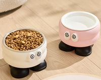 Gamelle pour animaux de compagnie intégrée en acier inoxydable, anti-renversement, surélevée, avec motif de dessin animé, respectueuse du cou, pour l'eau et la nourriture, fournitures pour animaux de compagnie