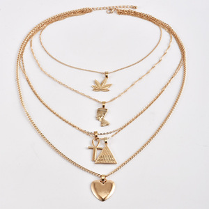 2025 nuova piramide multistrato regina del faraone collana pendente alla moda foglia d'acero cuore ciondolo collana per signore gioielli - Product Image 4
