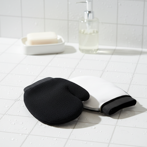 Minimalist Luxury <strong>Bath</strong> Glove Duo Matte Black Grain Smooth White Surface with Contrasting <strong>Trim</strong> for Spa &amp; Home Use - Product Image 2