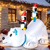 Vente en gros de modèles gonflables de Noël, ours polaire avec deux pingouins sur le dos, décoration de jardin extérieur pour les fêtes