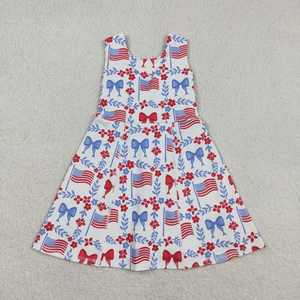 Conjunto de Top sin Mangas con Flores Rojas y Azules del 4 de Julio para Niñas Longlv, con Bolsillos y Vestido Ecológico hasta la Rodilla para Yoga y Actividades - Product Image 3