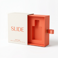 Boîte à parfum minimaliste à couvercle coulissant, logo personnalisé, blanc ivoire, orange corail, emballage en carton rigide, pelliculage mat, portable