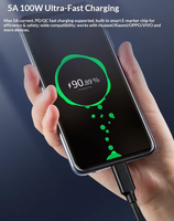 Câble de données USB-C vers USB-C 5A 100W PD à charge rapide, double connecteur mâle, pour ordinateur, téléphone portable, ordinateur portable