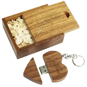 Wooden heart Usb Flash Drive 64mb Pen Drive Wood Memory Stick Pendrive Key Usb Stick Device 4G 8G 16GB 32GB Gifts for Customers