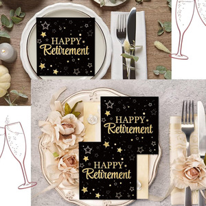 Servilletas de Papel Desechables de 2 Capas, Color Negro y Dorado, para Decoración de Fiestas de Jubilación, Cenas de <span class=keywords><strong>Despedida</strong></span> - Product Image 4