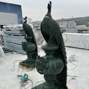 MUSI Good Price Green Marble Peacock Animal Sculpture Large Outdoor Birds Carved Granite For Sale