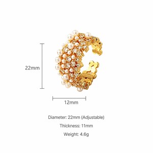 JinSpark 'Luminous Bloom' elegante verstelbare ring met zirkoon en imitatieparels voor dames |   18K PVD vacuüm geplateerd minimalistisch stapelbaar - Product Image 2