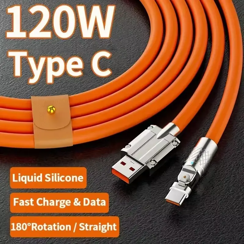 120w 6A cavo di ricarica Super veloce Usb a tipo C ricarica rapida in lega di zinco cavo dati in Silicone 180 gradi girevole per Iphone