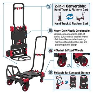 <b>Foldable</b> Hand Cart With Four Wheels Red Plastic Platform <b>Trolley</b> For Shopping And Household Use - Product Image 6