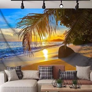 Murale murale de scène de plage relaxante, taille personnalisée pour hôtel et maison, sans coutures visibles - Product Image 2