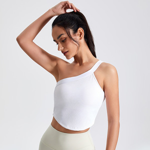 Canottiere Yoga a coste da donna a spalla singola a rapida asciugatura in maglia Casual gilet sportivo estivo da palestra taglie forti in pizzo - Product Image 4