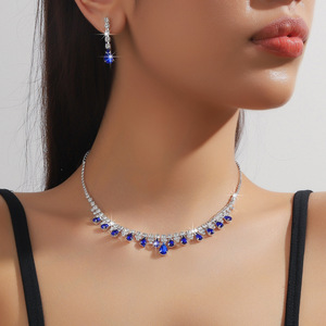 Conjunto de Collar y Pendientes Elegantes Azules para Mujer, Estilo Europeo-Americano, para Vestidos de Boda, Fuente Transfronteriza - Product Image 2